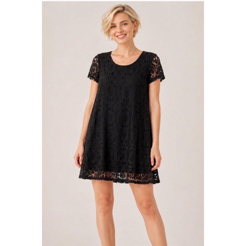 Mittoshop 40564 Lace Shift Dress Women Size M Black Fully Lined NWT